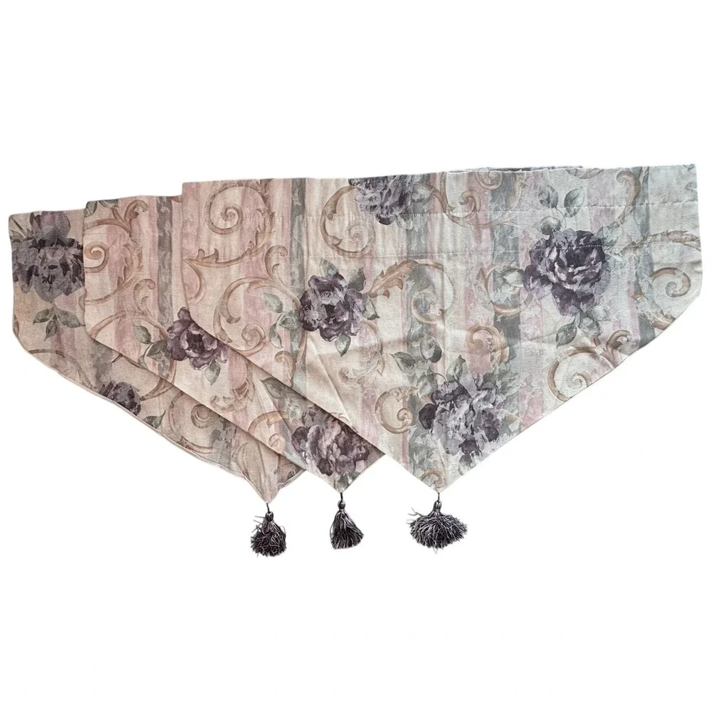 3 Vintage Croscill Chambord Cassis Purple Amethyst Lined Ascot Tassel Valances